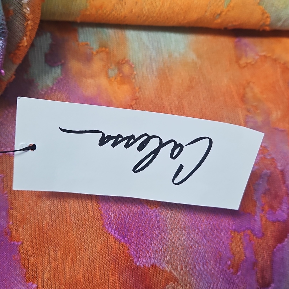 Calessa Burnout Tie Dye Crew Neck Tunic W/Asymmetric Hem: Orange Multi:Size- 1X - Picture 8 of 14